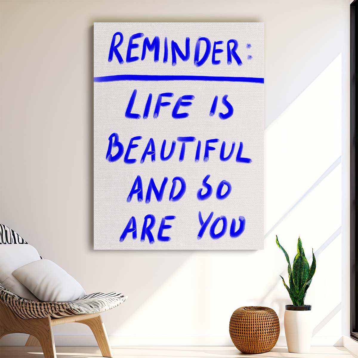 Blue Inspirational Quote Illustration, 'Life is Beautiful' Wall Art by Luxuriance Designs, made in USA