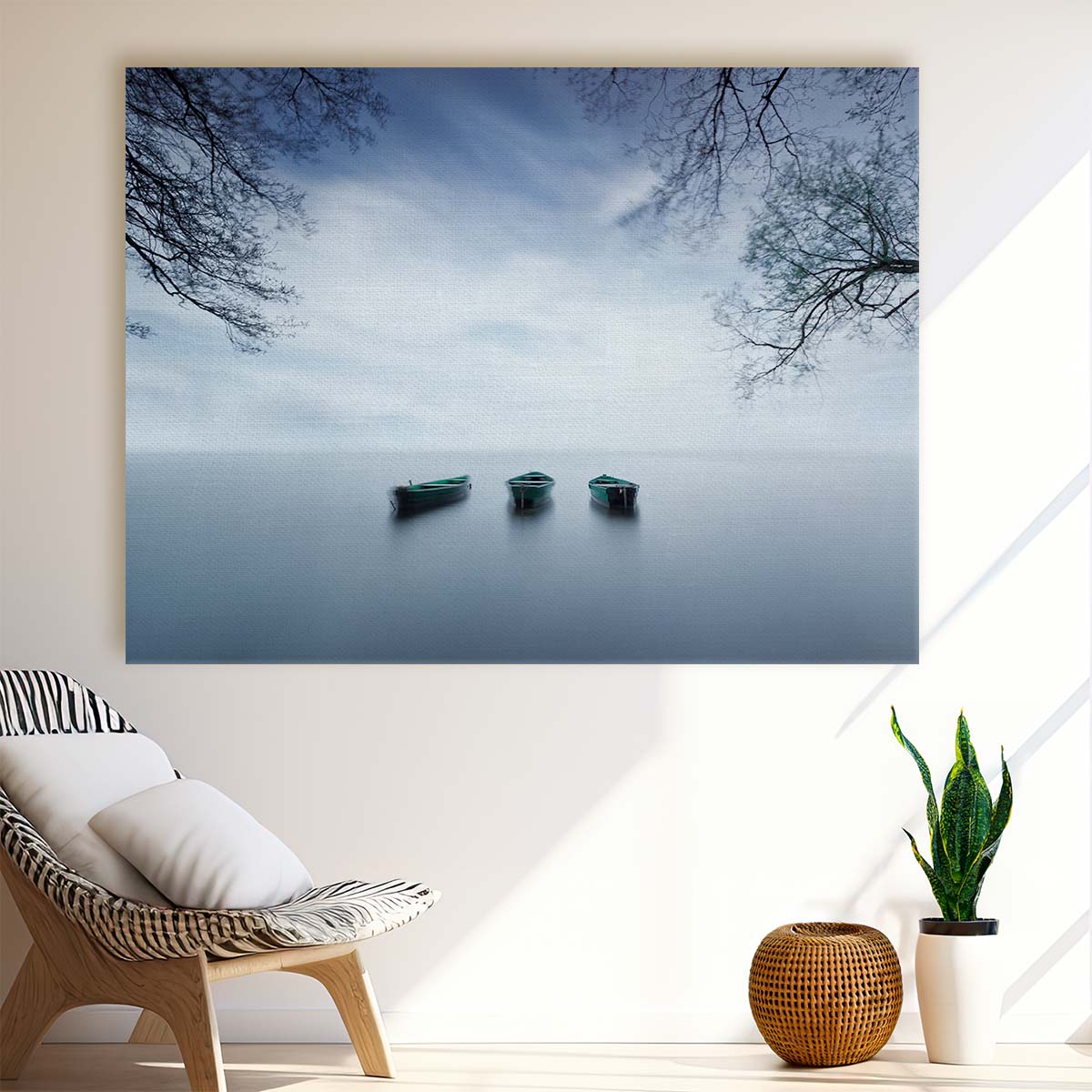 Serene Seascape Tranquil Row Boat Lake Wall Art