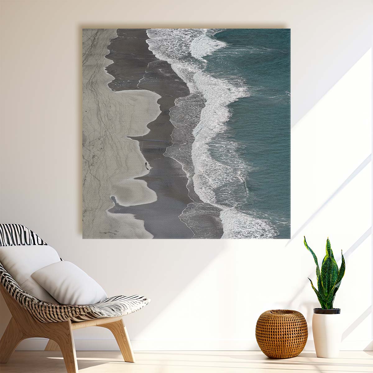 Aerial View of Kvalvika Beach Norway Seascape Running Path Photography Wall Art by Luxuriance Designs. Made in USA.