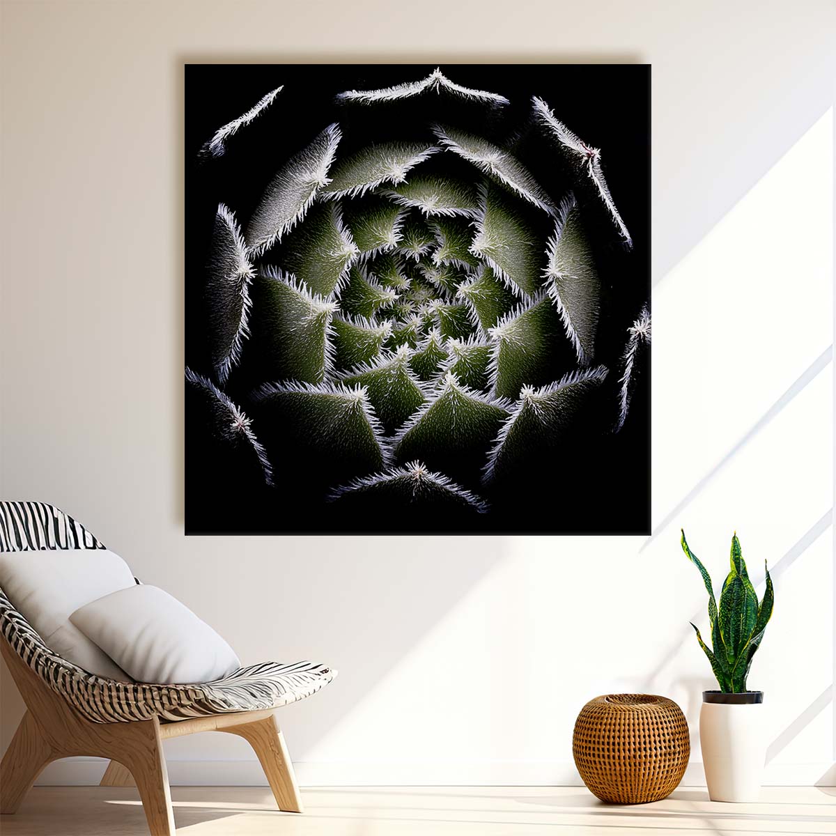Geometric Floral Masterpiece Abstract Succulent Rosette Macro Wall Art by Luxuriance Designs. Made in USA.