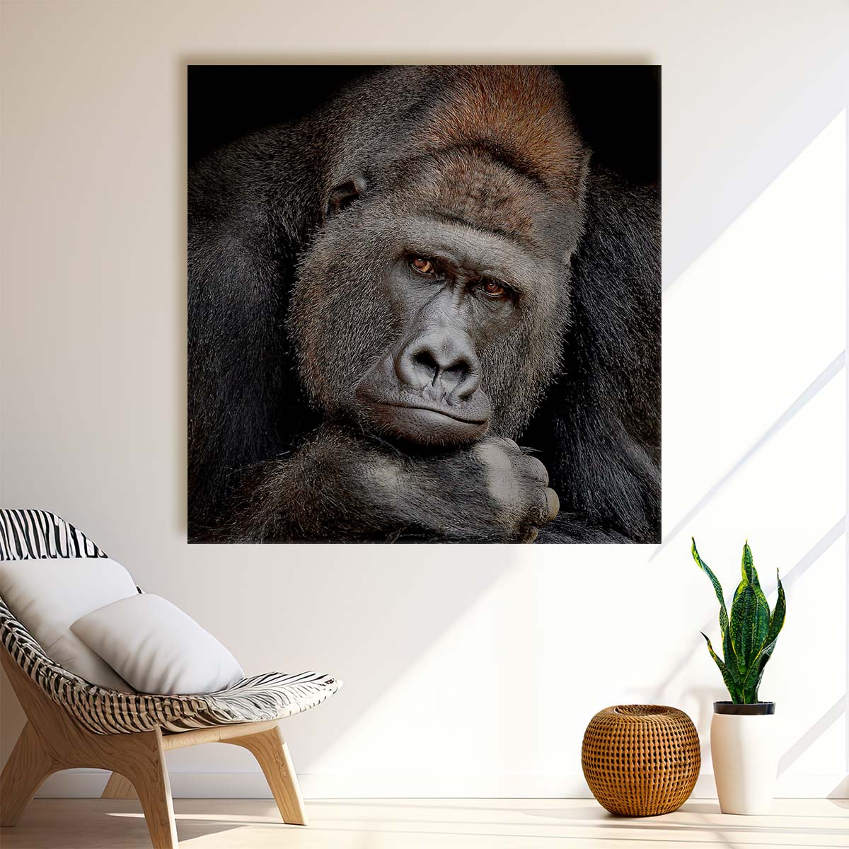 Thoughtful Silverback Gorilla Portrait Majestic Wildlife Photography Wall Art by Luxuriance Designs. Made in USA.