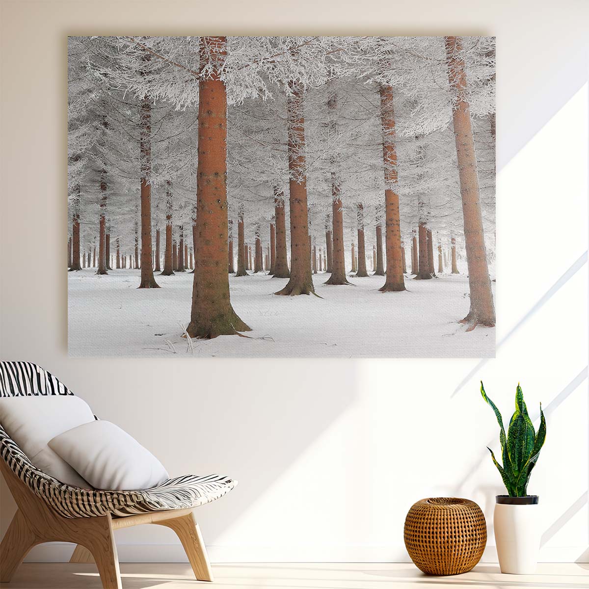 Frosty Serbian Winter Forest Snowscape Wall Art by Luxuriance Designs. Made in USA.