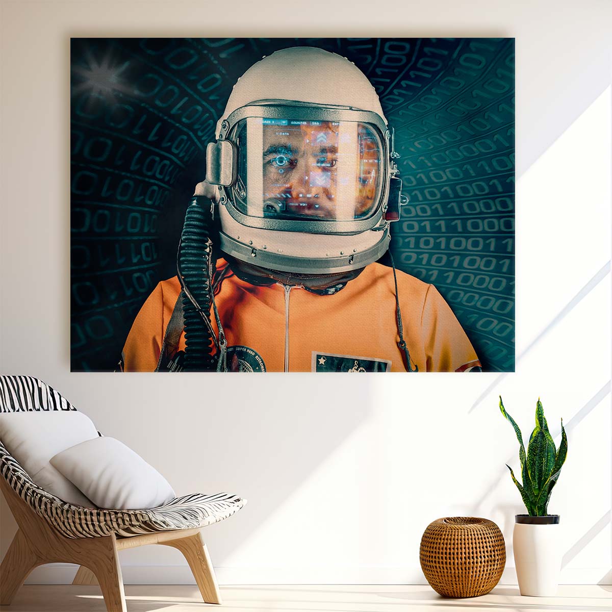 NASA Astronaut Universe Cosmos Orange Portrait Wall Art by Luxuriance Designs. Made in USA.