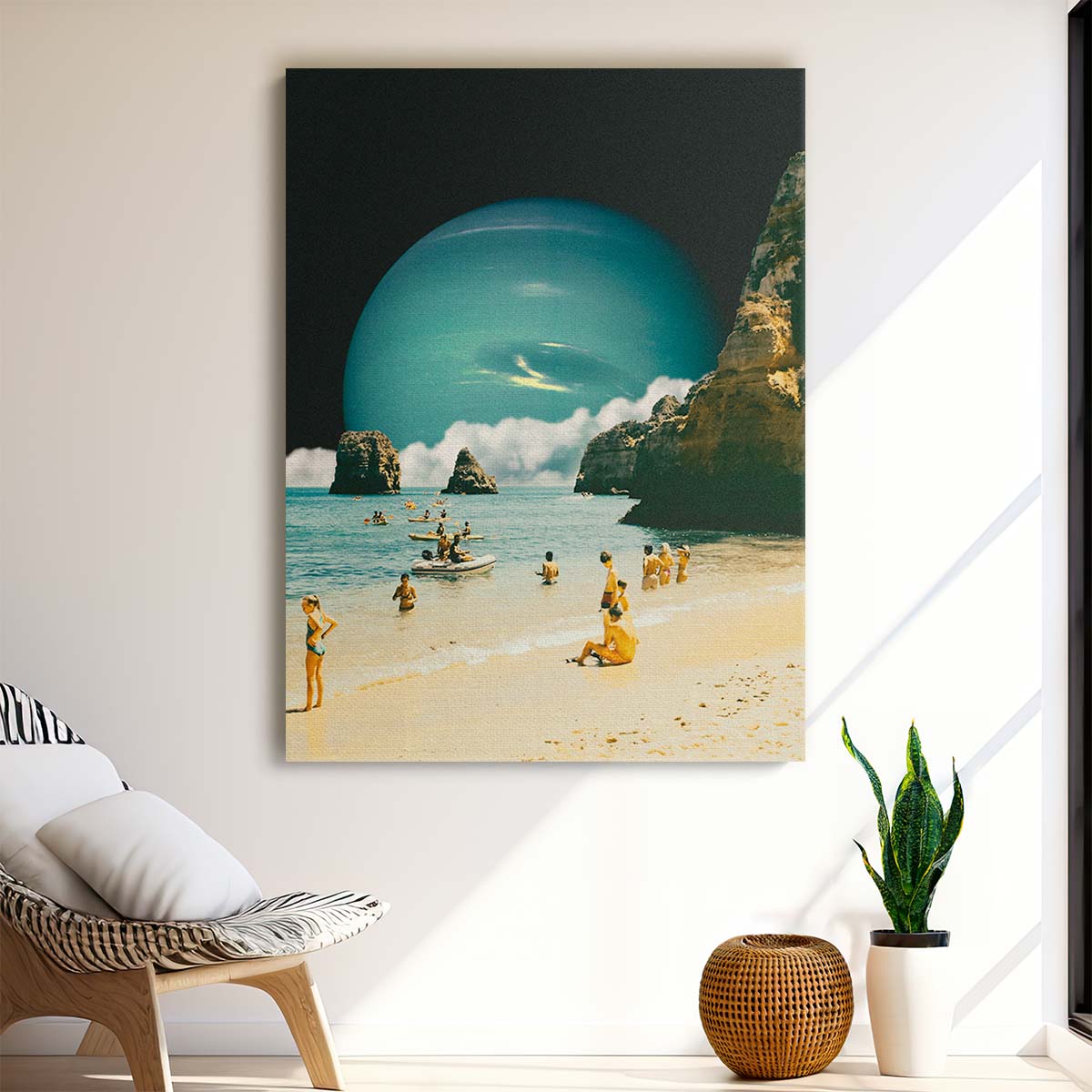 Retro Futuristic Space Beach Digital Collage Illustration Artwork by Luxuriance Designs, made in USA