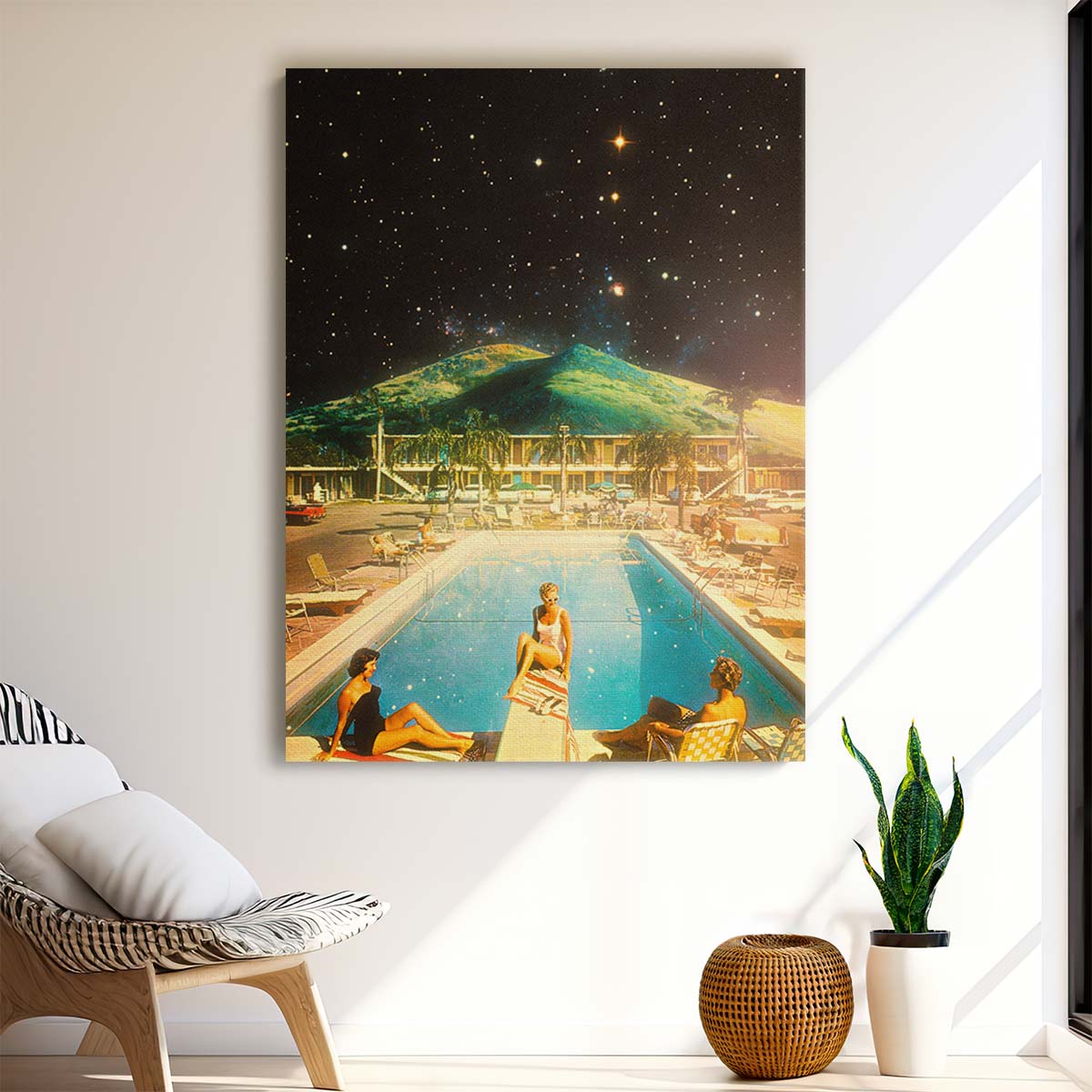 Retro Futuristic Space Pool Collage Illustration by Taudalpoi by Luxuriance Designs, made in USA