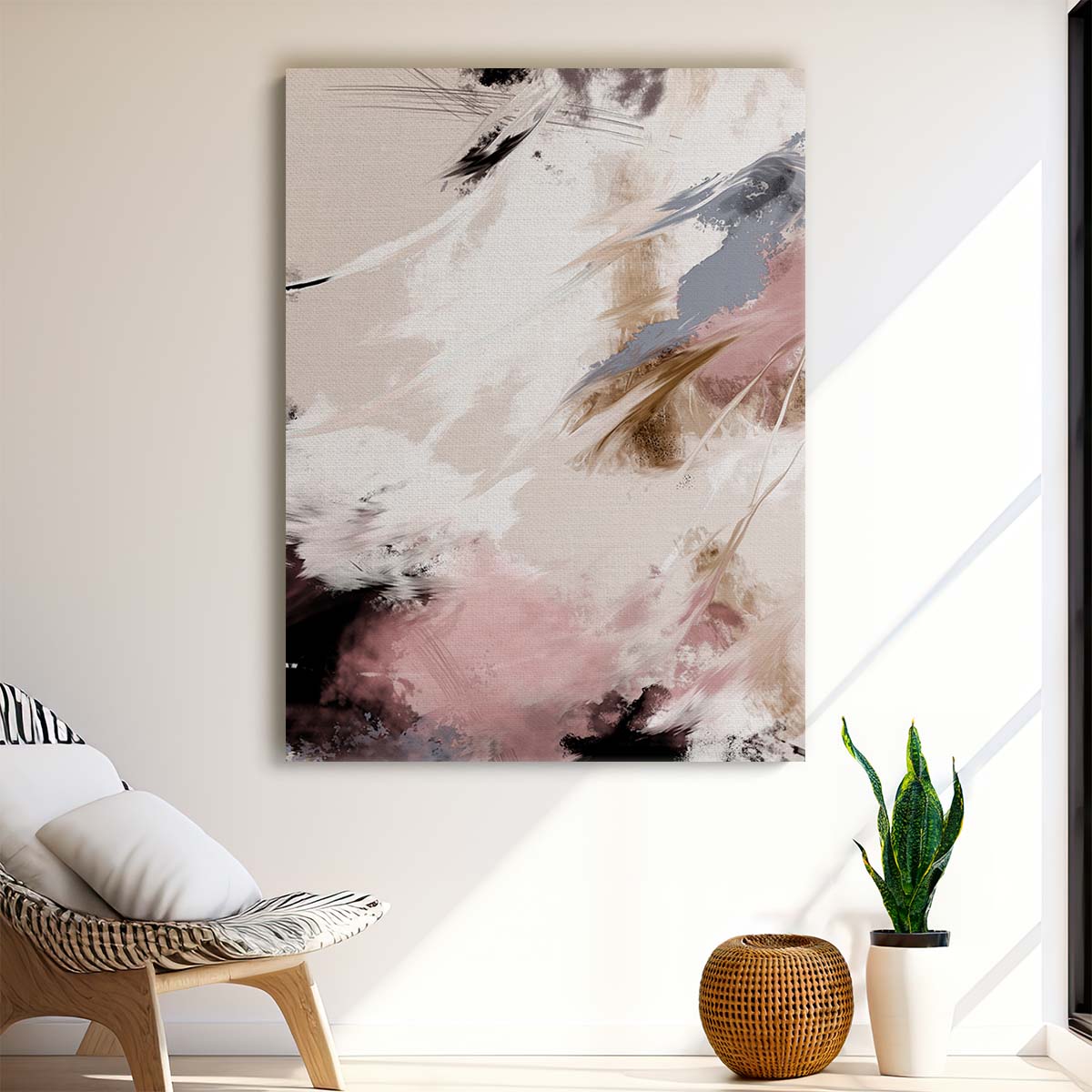 Abstract Pink Beige Splash Clouds Geometric Illustration Painting by Luxuriance Designs, made in USA