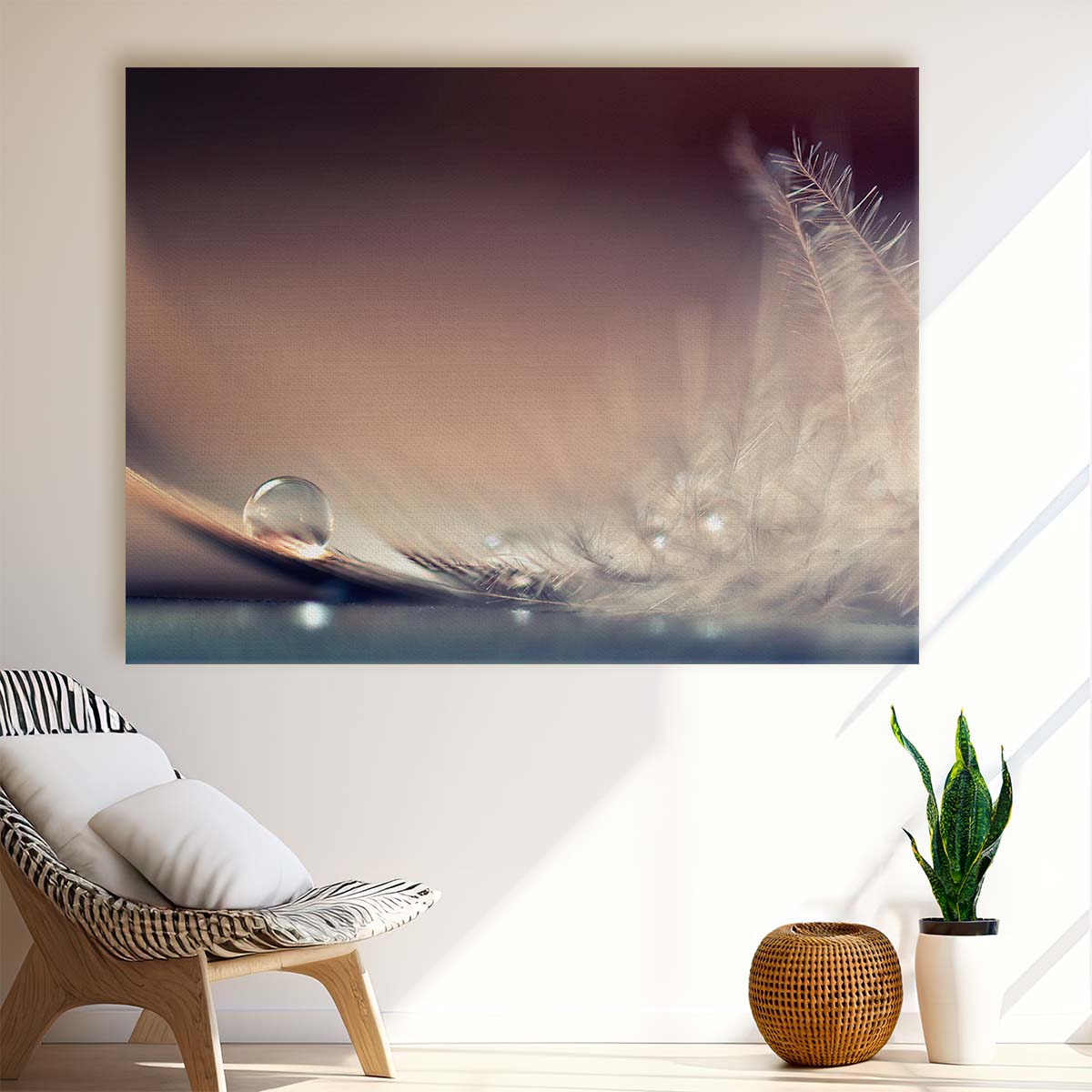 Delicate Macro Water Drops Photography Pastel Feather Art Wall Art