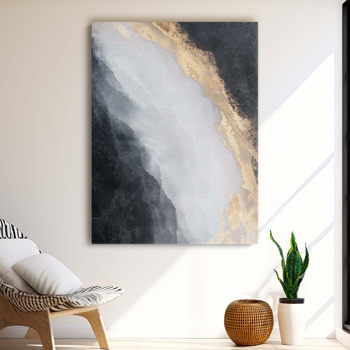Gold Abstract Illustration - Canvas Painting in Black & White by Luxuriance Designs, made in USA