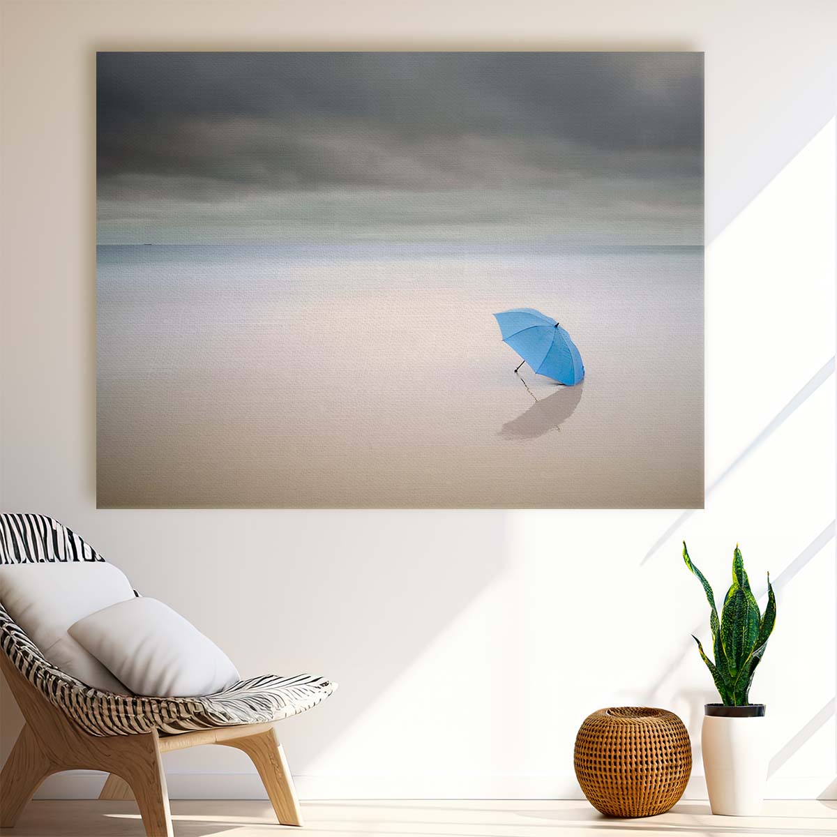 Solitary Umbrella Rainy Beach Solitude Wall Art by Luxuriance Designs. Made in USA.