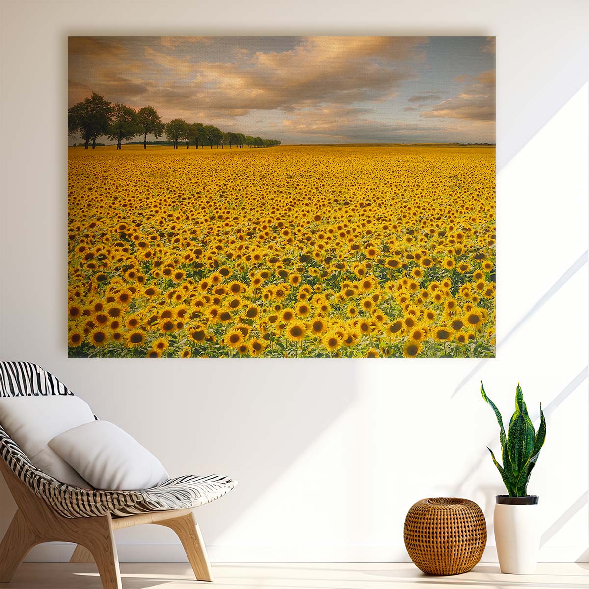Sunflower Meadow Sunset Polish Countryside Wall Art by Luxuriance Designs. Made in USA.