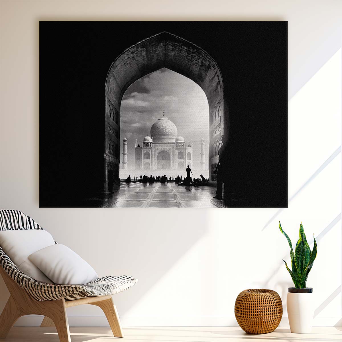 Taj Mahal Iconic Monochrome Architecture Wall Art by Luxuriance Designs. Made in USA.