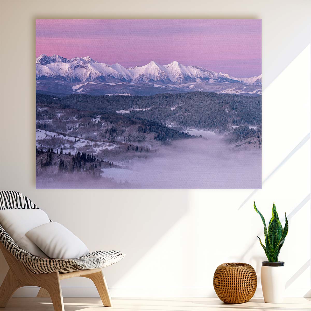 Misty Dawn in Snowy Tatra Mountains Panoramic Wall Art by Luxuriance Designs. Made in USA.
