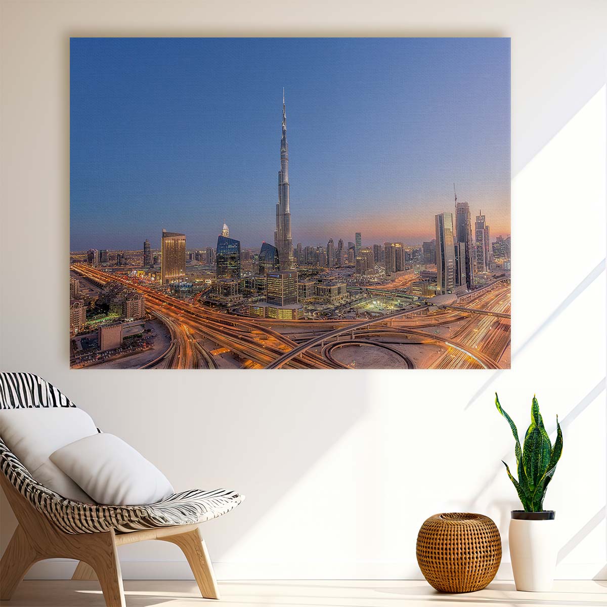 Dubai's Iconic Burj Khalifa Skyline Night View Wall Art by Luxuriance Designs. Made in USA.