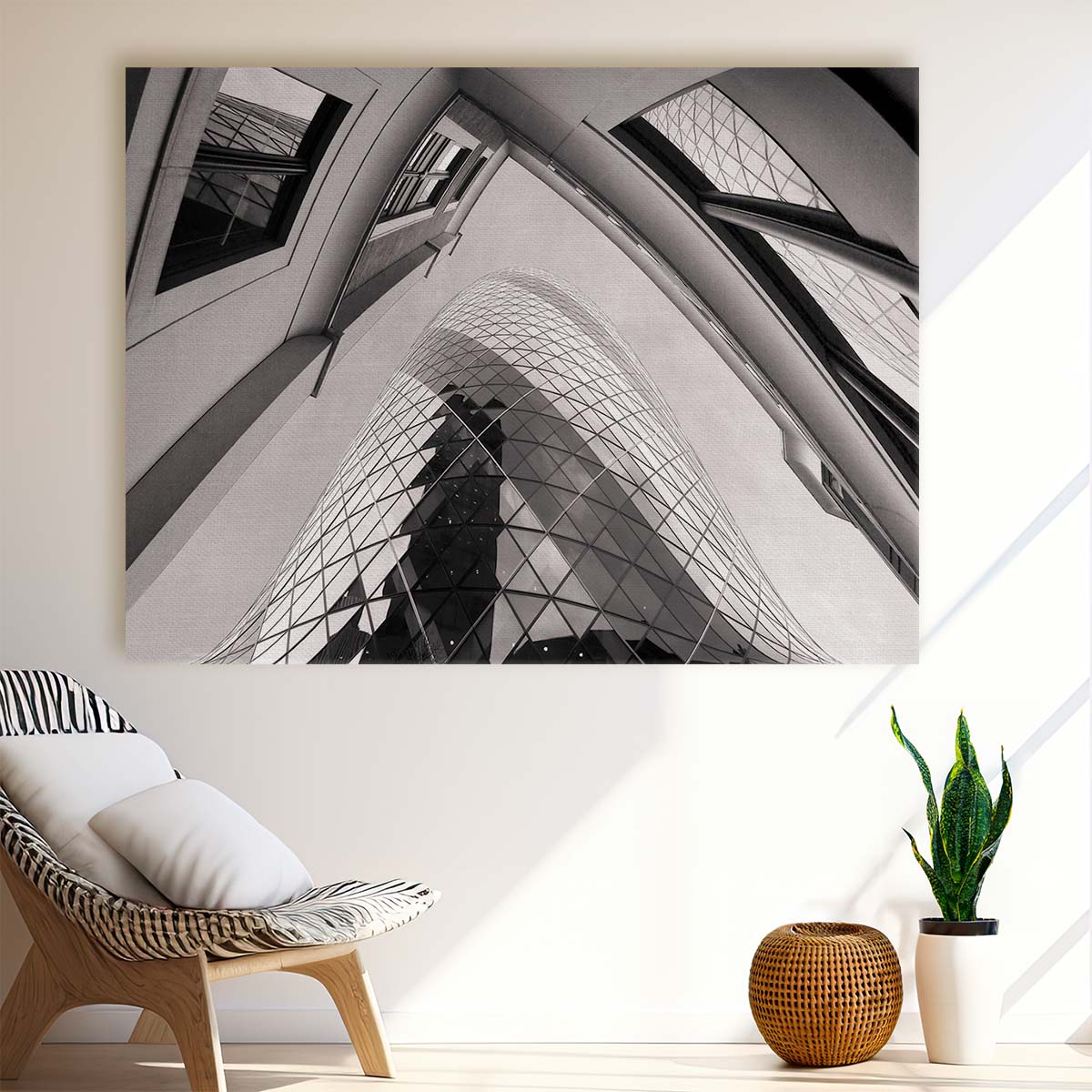 Iconic Gherkin London Skyscraper Monochrome Wall Art by Luxuriance Designs. Made in USA.