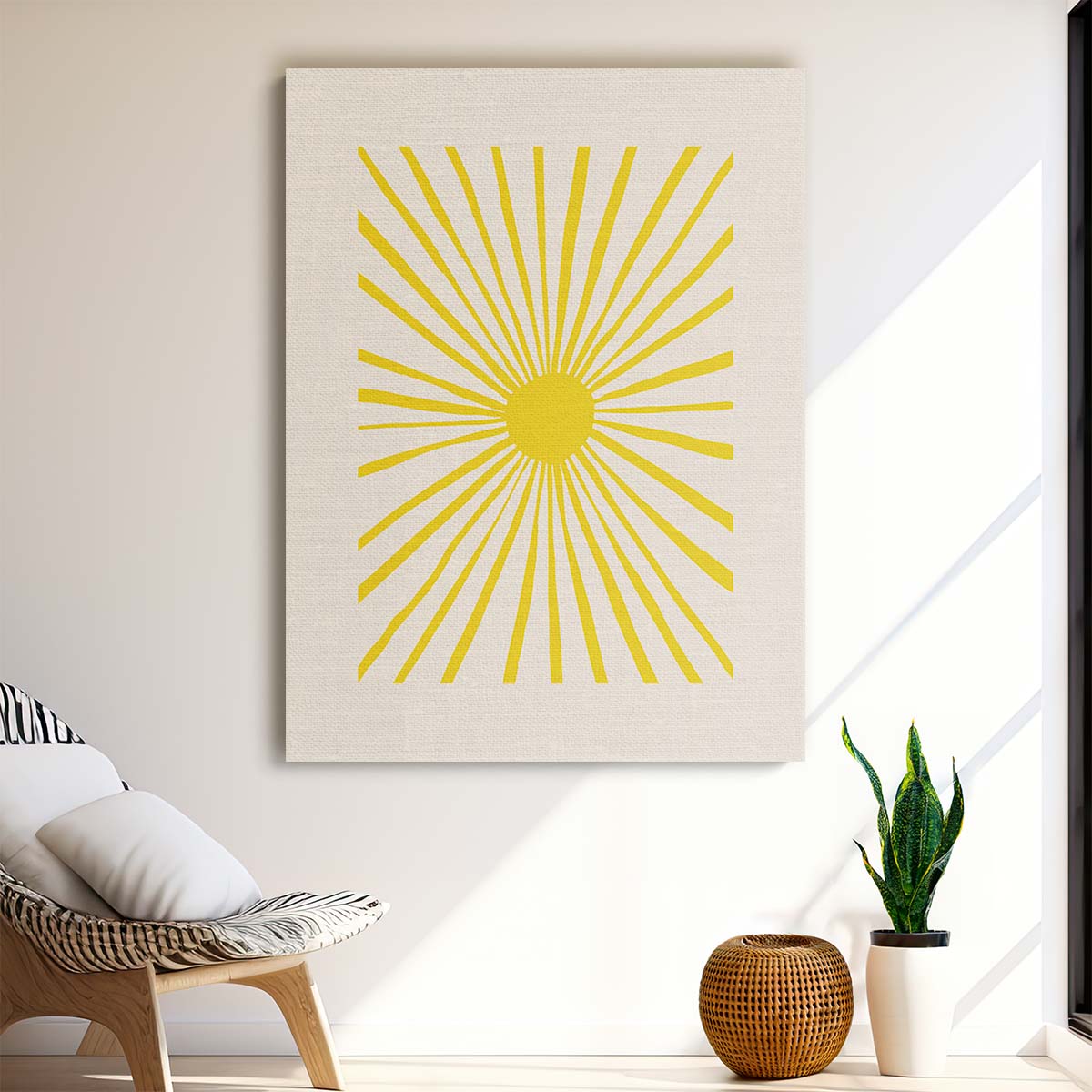 Mid-Century Sun Illustration, Sunny Yellow Sky Geometric Wall Art by Luxuriance Designs, made in USA