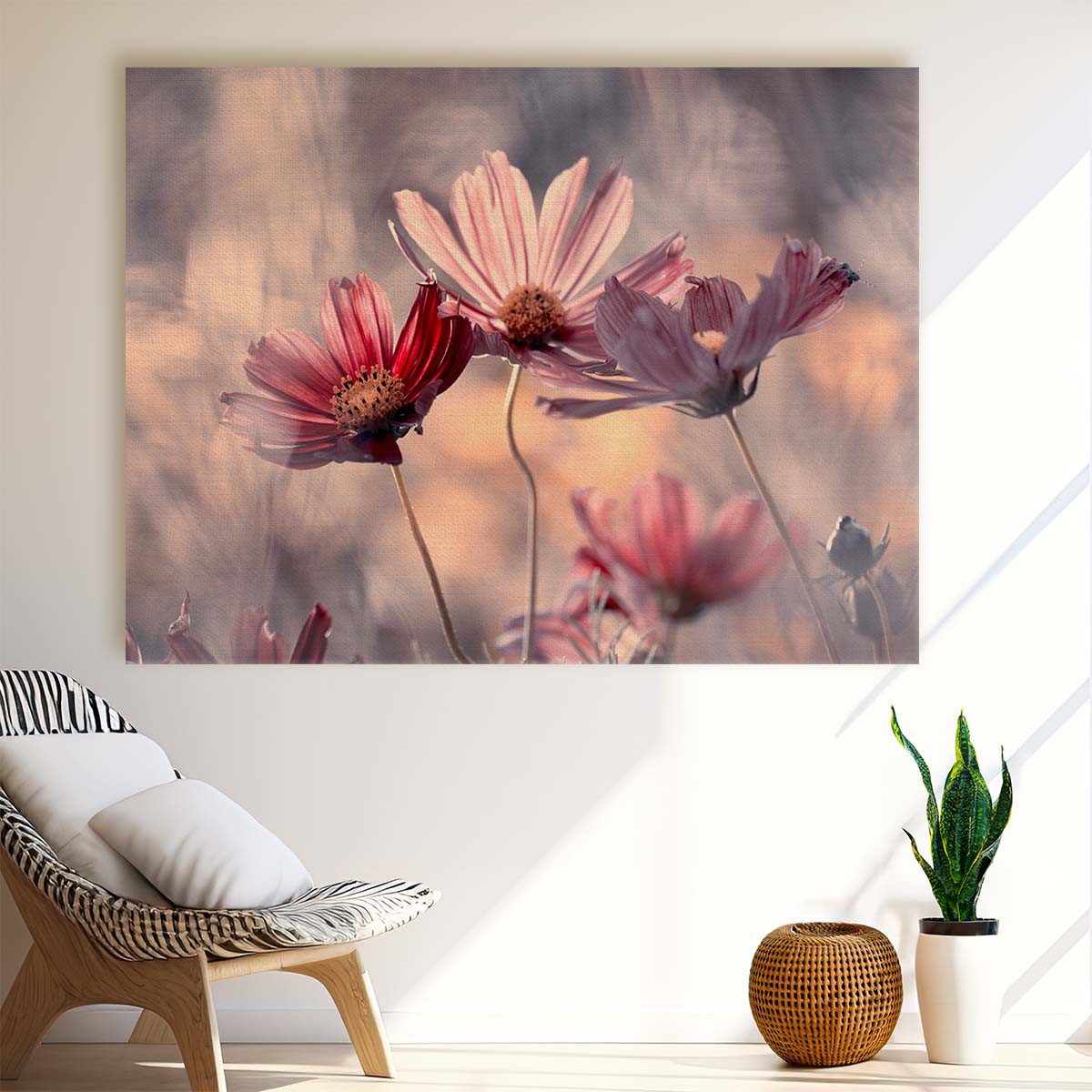 Romantic Pink Floral Trio Macro Bokeh Wall Art by Luxuriance Designs. Made in USA.