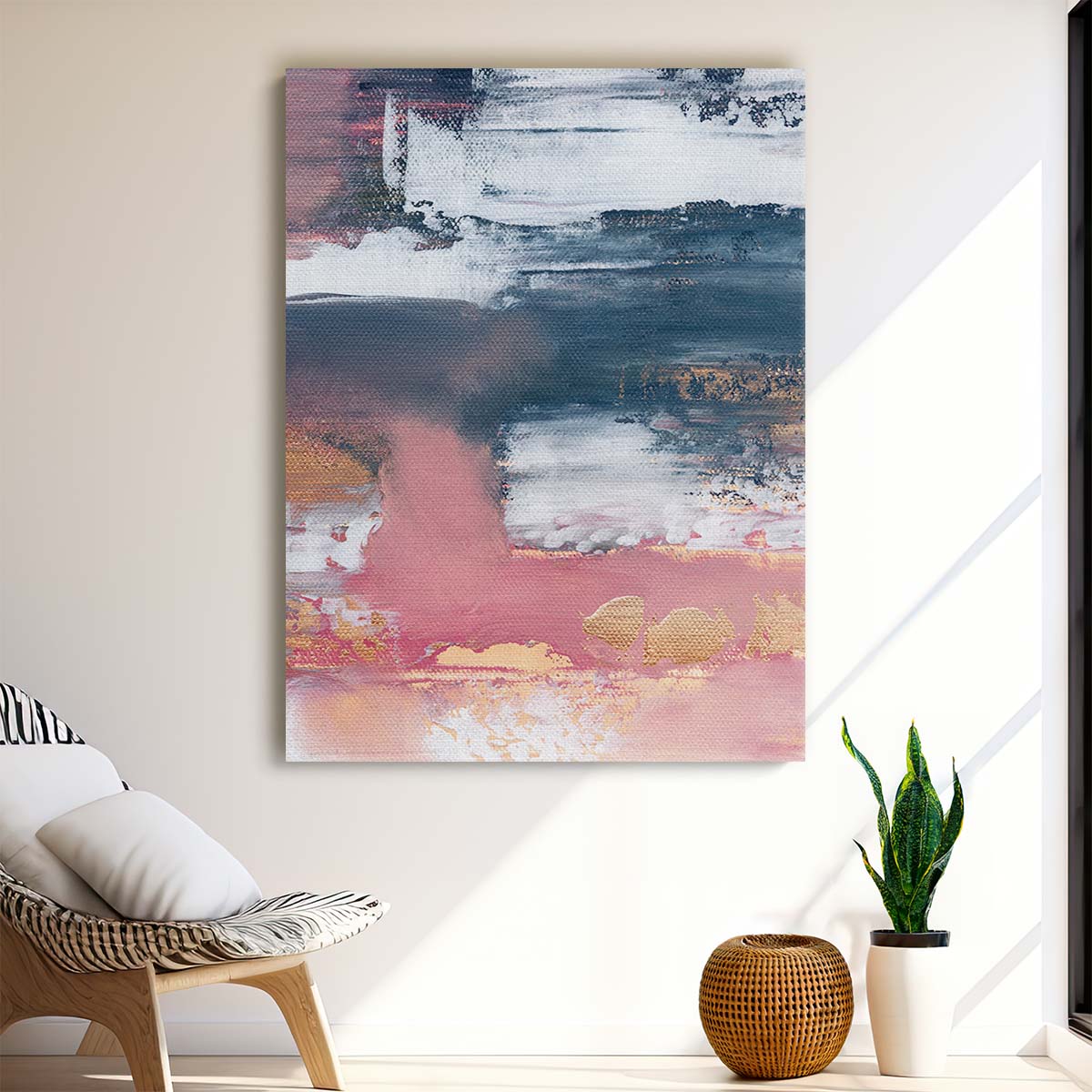Colorful Tranquility Abstract Canvas Illustration - Blue Pink Painted Artwork by Luxuriance Designs, made in USA