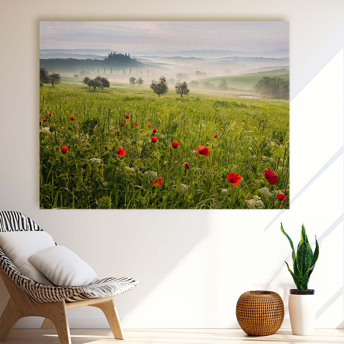 Tuscan Spring Sunrise Poppy Fields & Cypress Landscape Wall Art