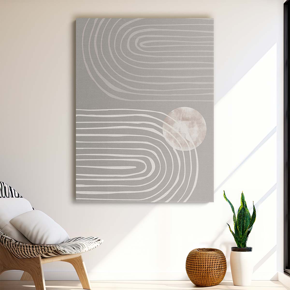 Illustrated Abstract Geometric Arch Artwork - Beige Circular Shapes by Luxuriance Designs, made in USA
