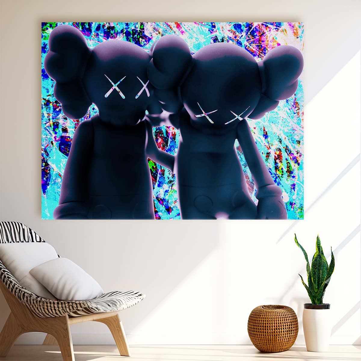 Two Kaws Figures Silhouette Hypebeast Wall Art by Luxuriance Designs. Made in USA.