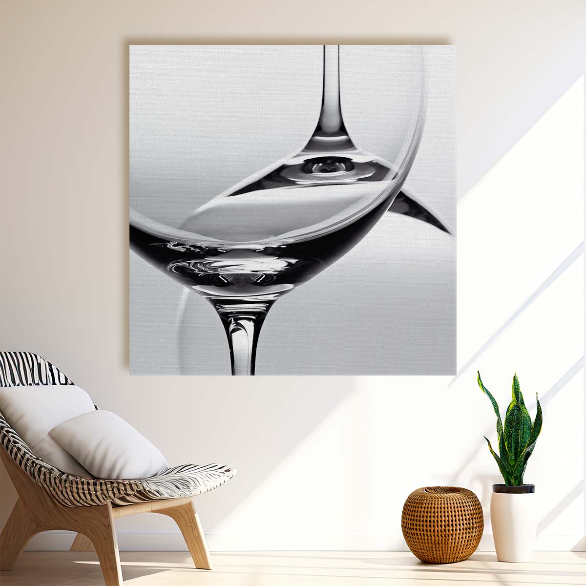 Monochrome Photography Duo of Abstract Wine Glasses Wall Art by Luxuriance Designs. Made in USA.