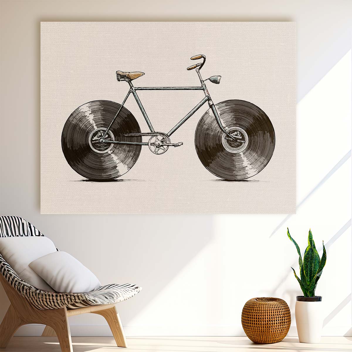 Velophone Bicycle Art Sporty Bike Illustration on White Wall Art