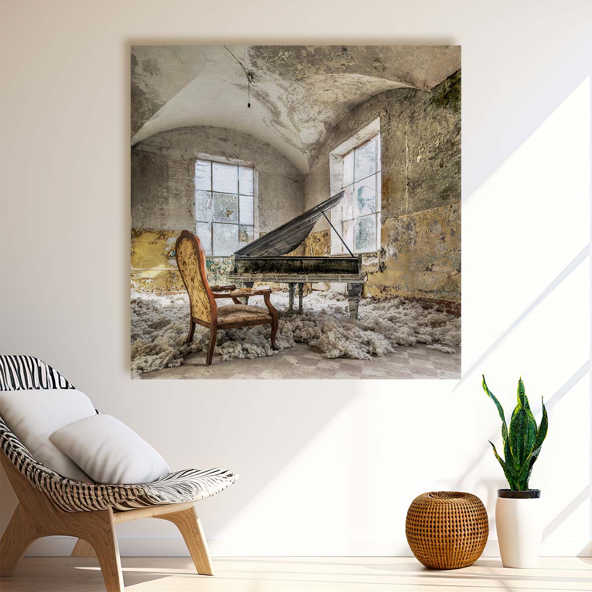 Abandoned Concert Hall Vintage Piano Decay Photography Wall Art by Luxuriance Designs. Made in USA.