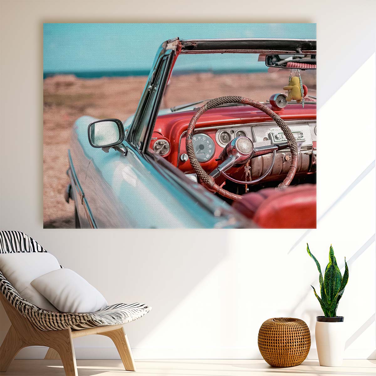 Classic Red Cuban Convertible Vintage Havana Street Wall Art by Luxuriance Designs. Made in USA.