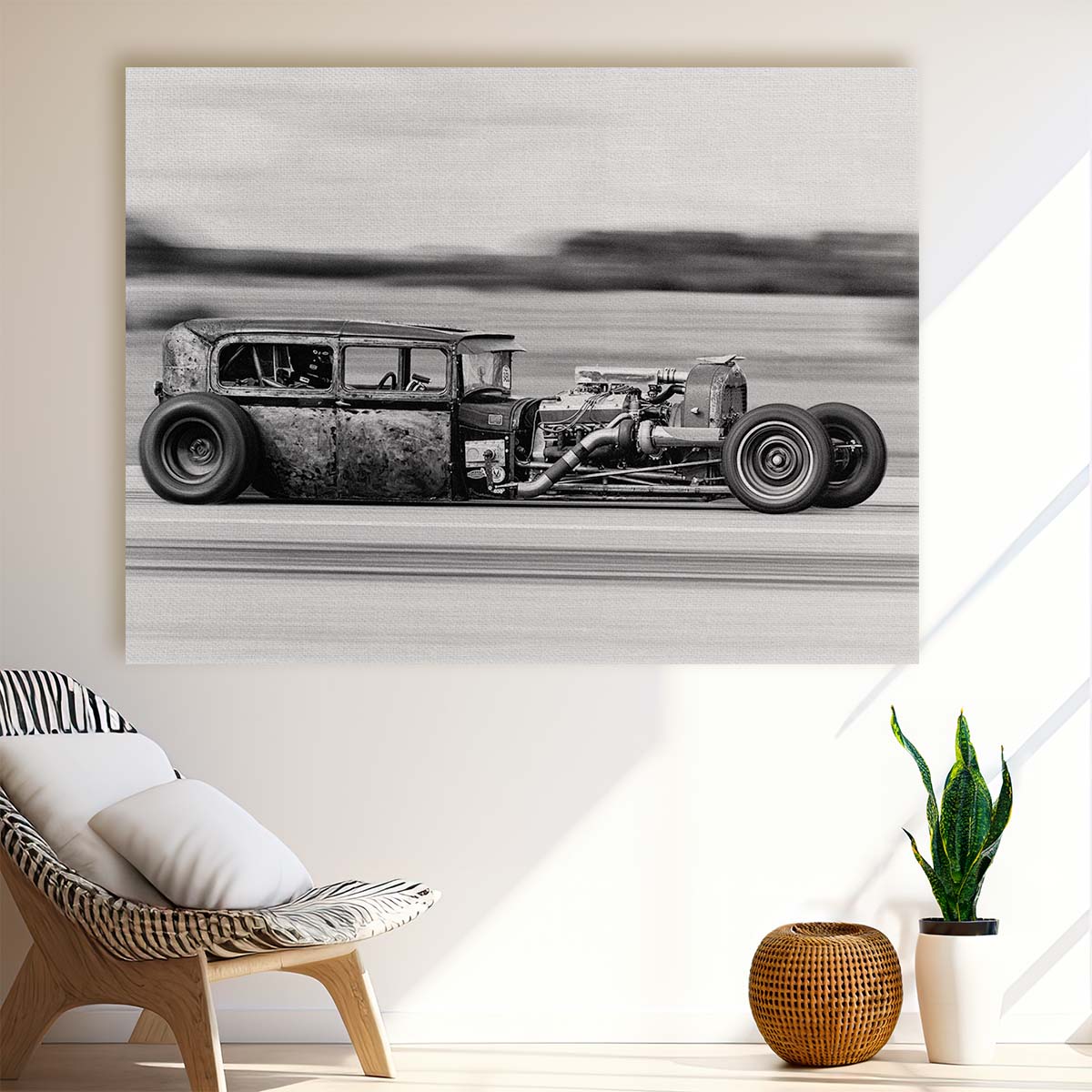 Classic Hot Rod Speed Rush Monochrome Wall Art by Luxuriance Designs. Made in USA.