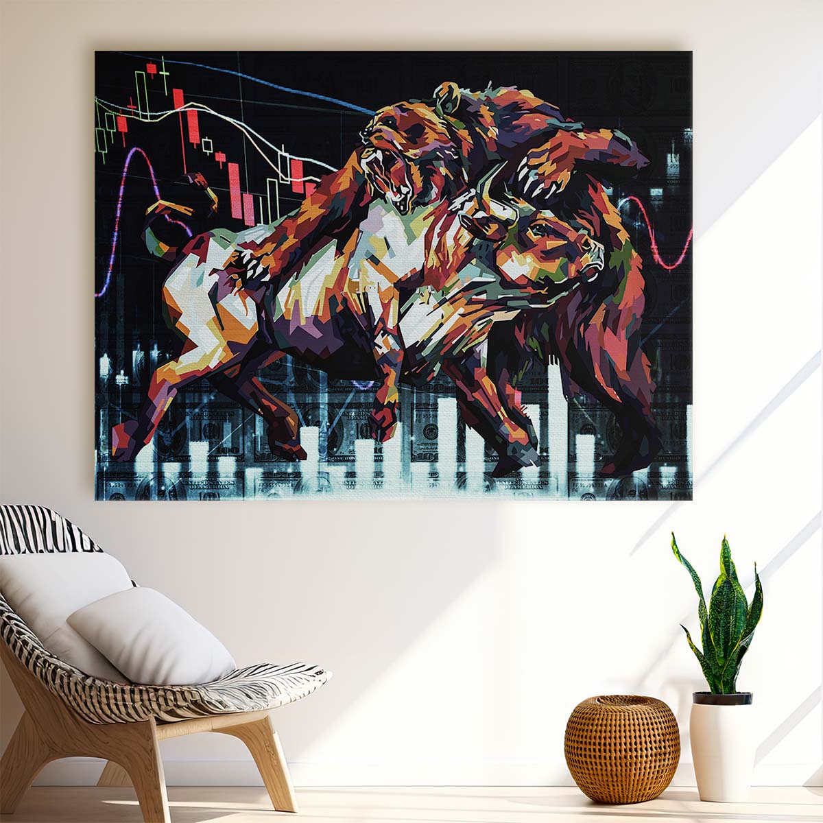 WallStreet Clash of Bull and Bear Wall Art by Luxuriance Designs. Made in USA.