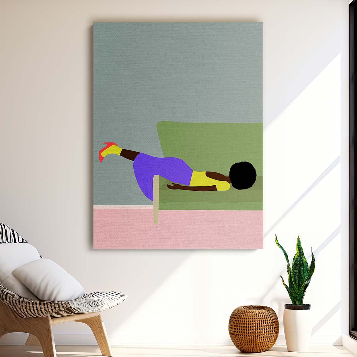 Black Woman Resting on Sofa Illustration, Fashionable Wall Art by Luxuriance Designs, made in USA