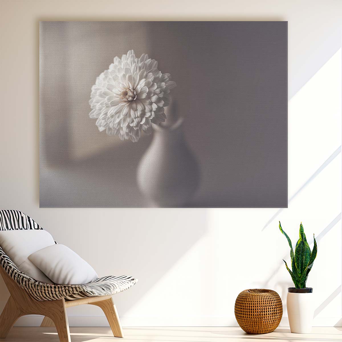 White Chrysanthemum Floral Vase Wall Art by Luxuriance Designs. Made in USA.