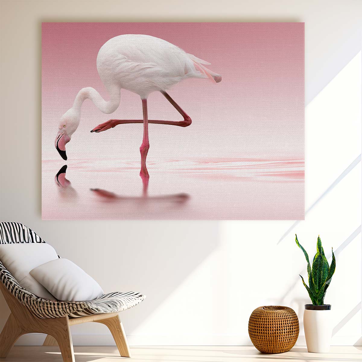Romantic Pink Flamingo Pair Reflection Wall Art by Luxuriance Designs. Made in USA.