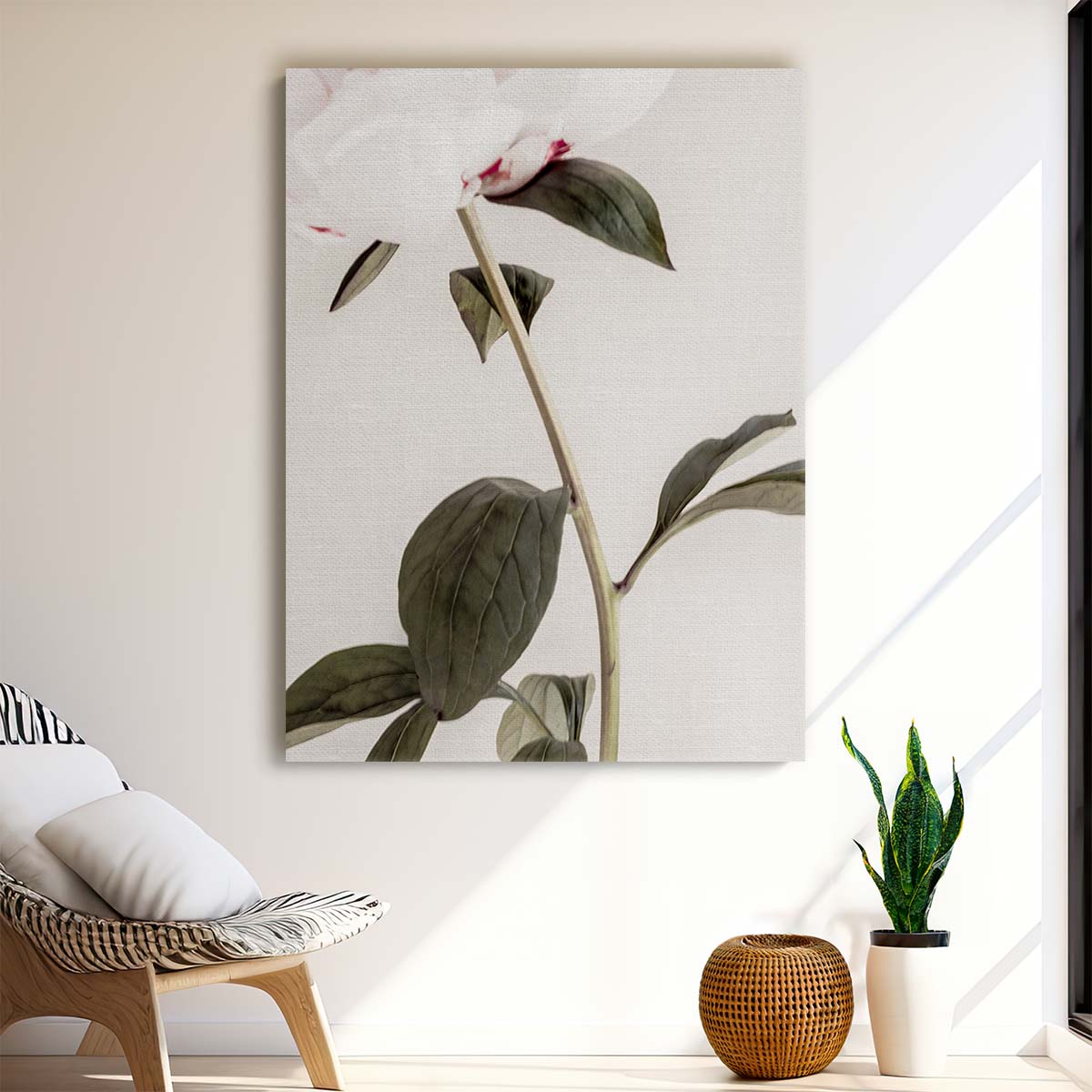 Peony Blossom Photography Botanical Still Life with Green Leaves by Luxuriance Designs, made in USA