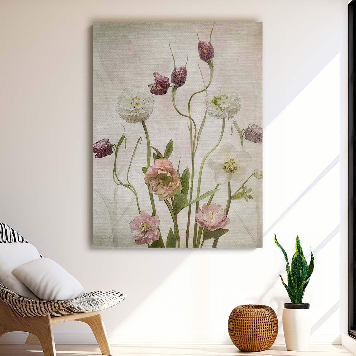 Spring Floral Still Life Photography - White Pink Flowers by Luxuriance Designs, made in USA