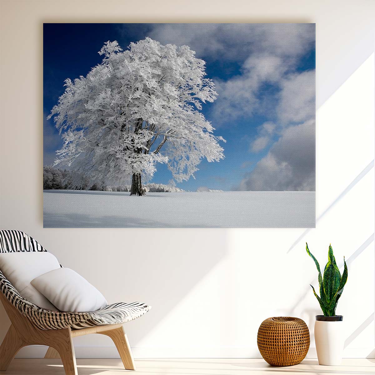 Frozen Solitude Snowy Windbuche Tree Forest Wall Art by Luxuriance Designs. Made in USA.