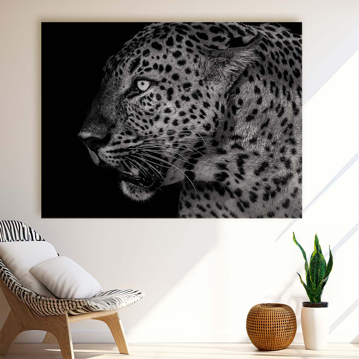 Black & White Leopard Profile Portrait Wall Art by Luxuriance Designs. Made in USA.