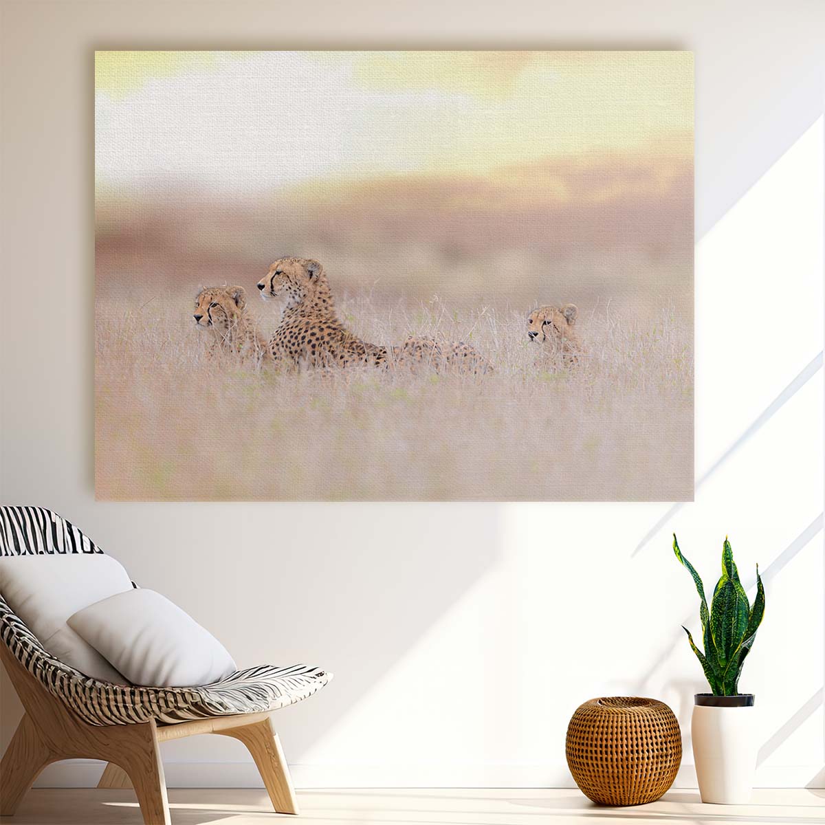 Savanna Cheetah Family Portrait Wildlife Wall Art by Luxuriance Designs. Made in USA.