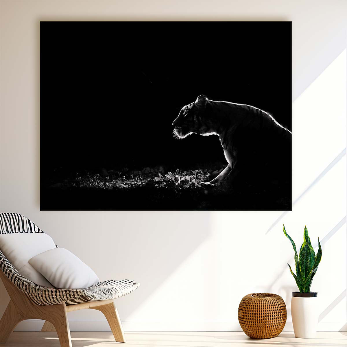 Minimalist Dark Lion Safari Wildlife Wall Art by Luxuriance Designs. Made in USA.