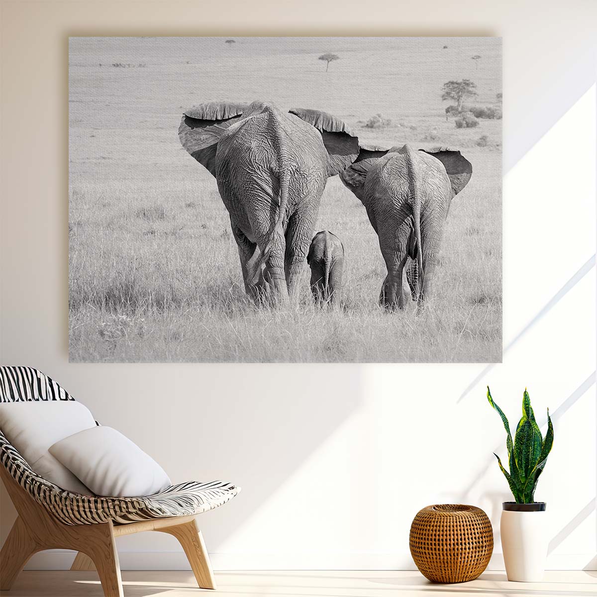 Elephant Family Love Safari Monochrome Wall Art by Luxuriance Designs. Made in USA.