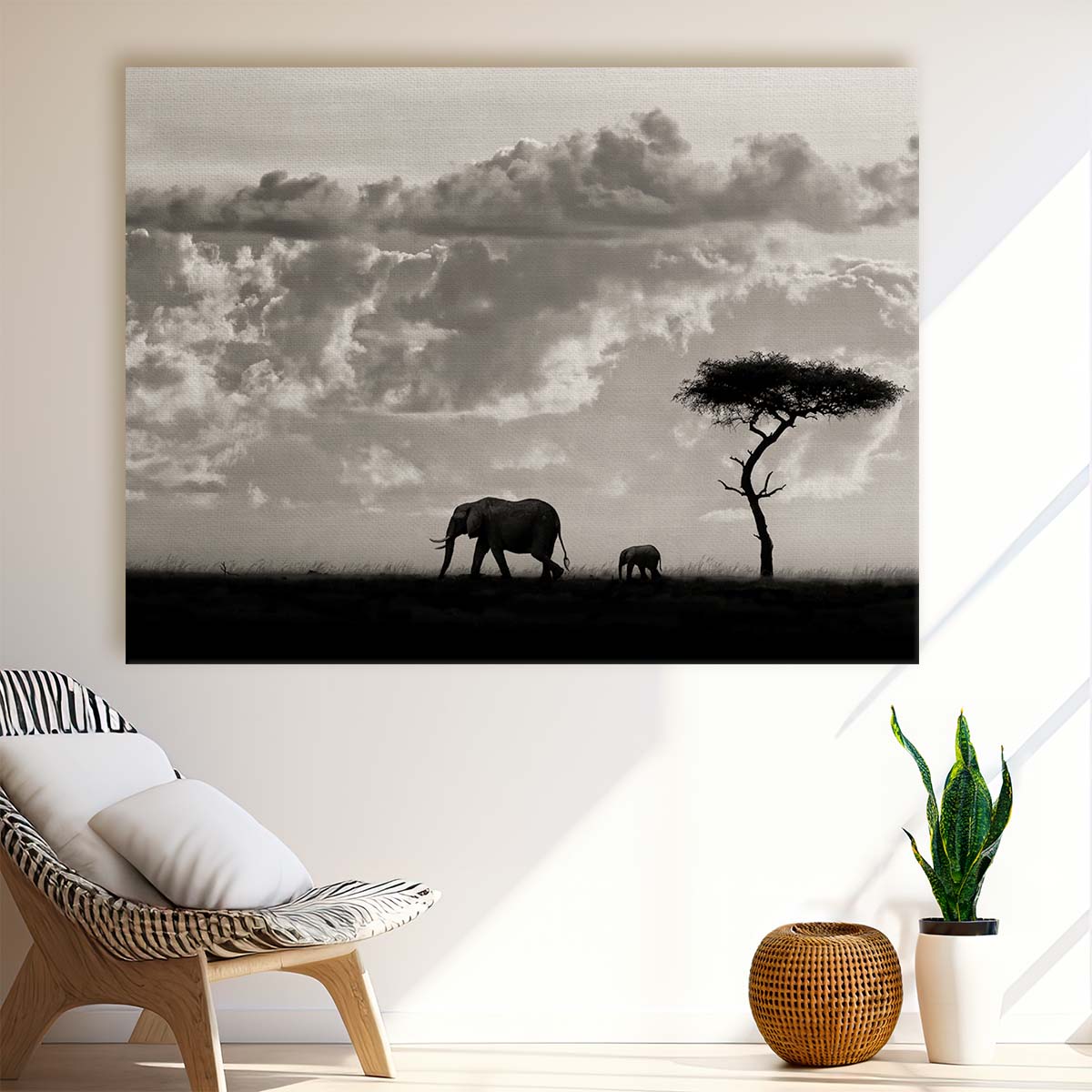 Majestic African Elephant Family Silhouette Wall Art by Luxuriance Designs. Made in USA.