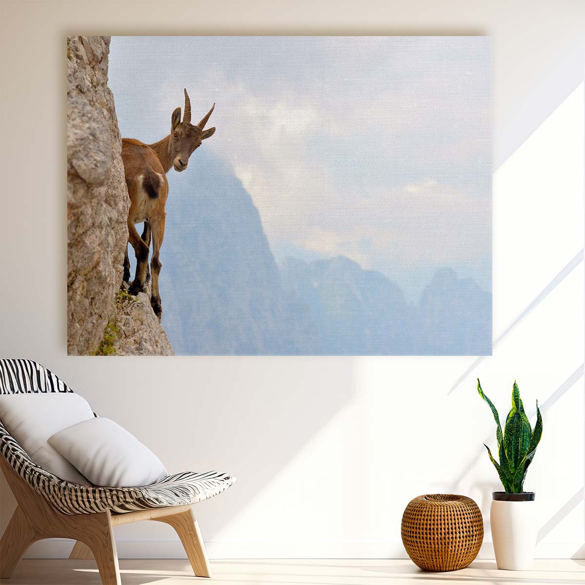 Alpine Ibex Balancing on Julian Alps Ridge Wall Art by Luxuriance Designs. Made in USA.