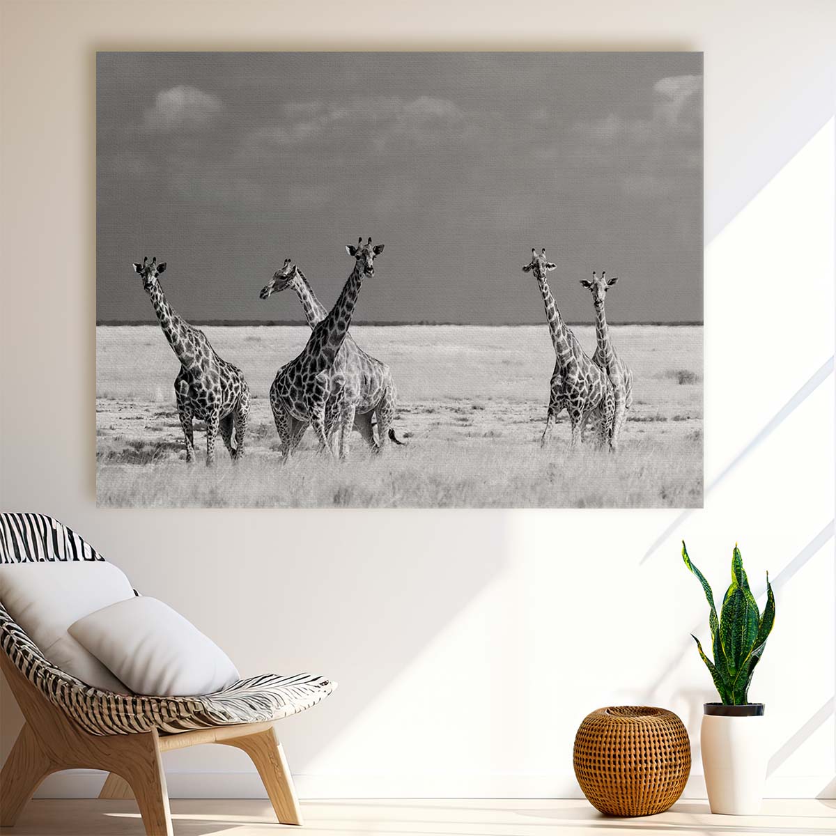African Savanna Giraffe Family Monochrome Wall Art by Luxuriance Designs. Made in USA.