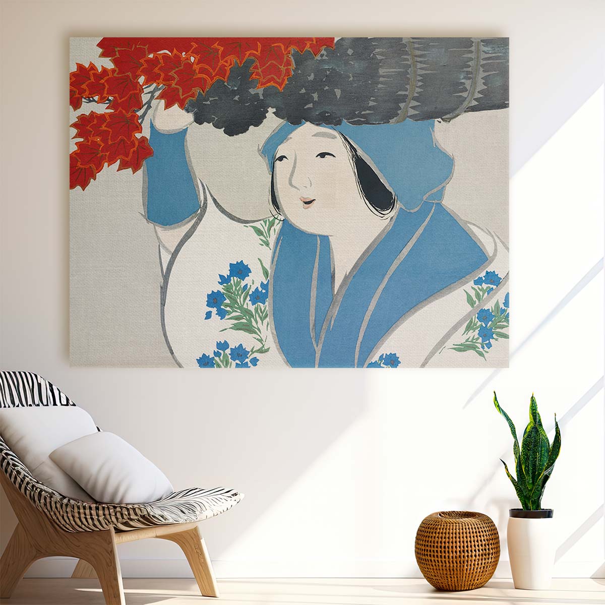 Momoyogusa Blue Woman Oil Painting by Kamisaka Sekka Wall Art