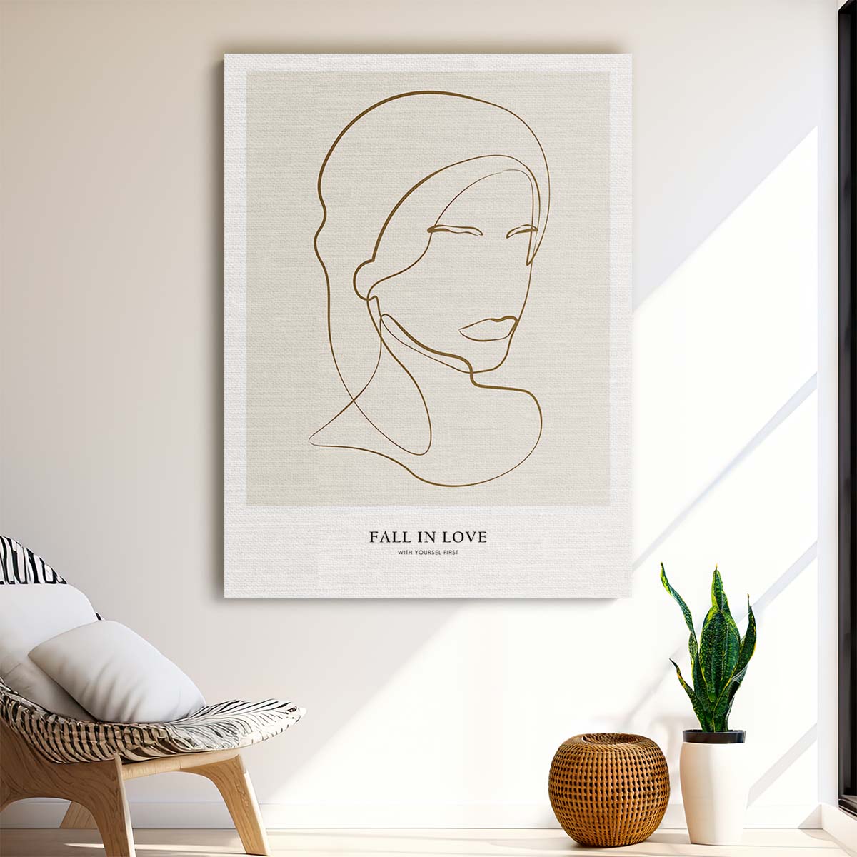 Modern Minimalist Woman Portrait Line Art Illustration with Motivational Quote by Luxuriance Designs, made in USA