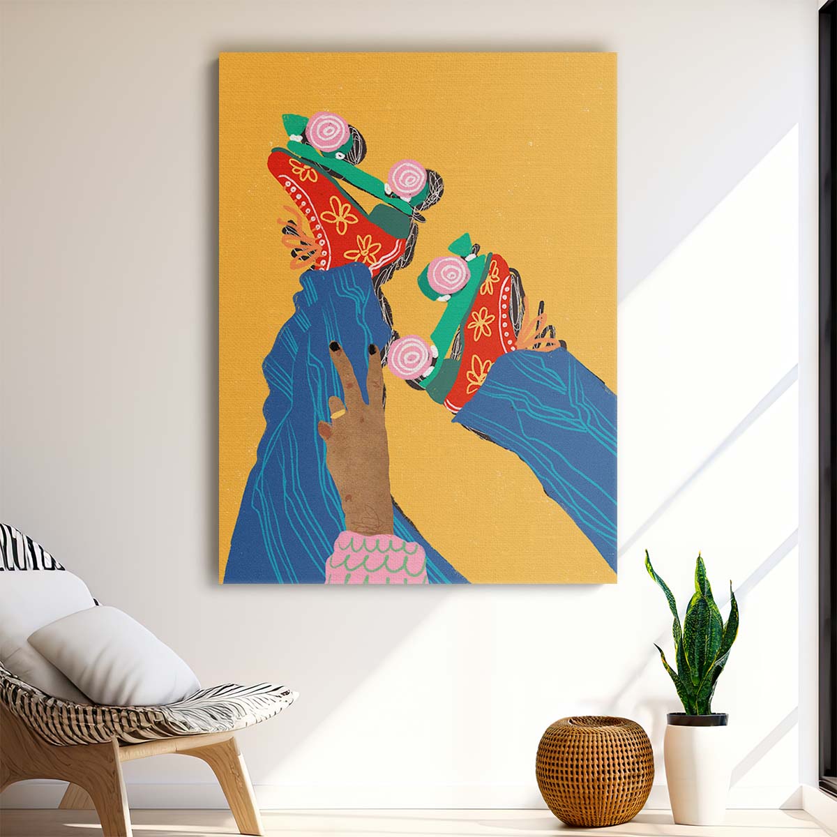 Vibrant Abstract Roller Skating Woman Illustration by Gigi Rosado by Luxuriance Designs, made in USA