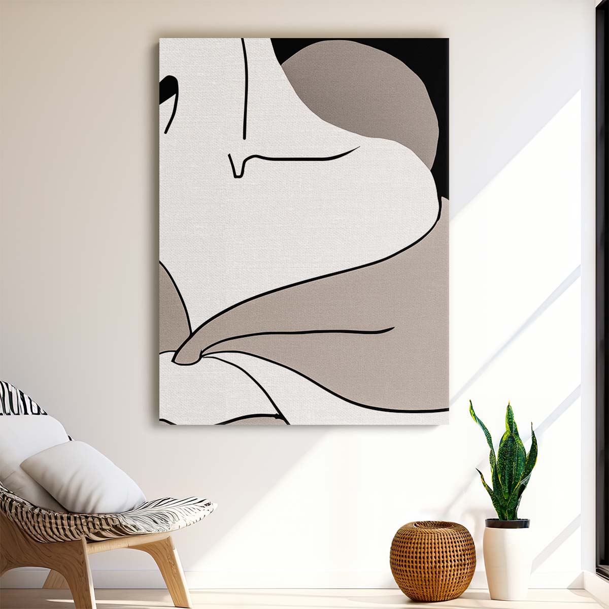 Mid-Century Beige Female Shoulder Abstract Illustration Art by Luxuriance Designs, made in USA