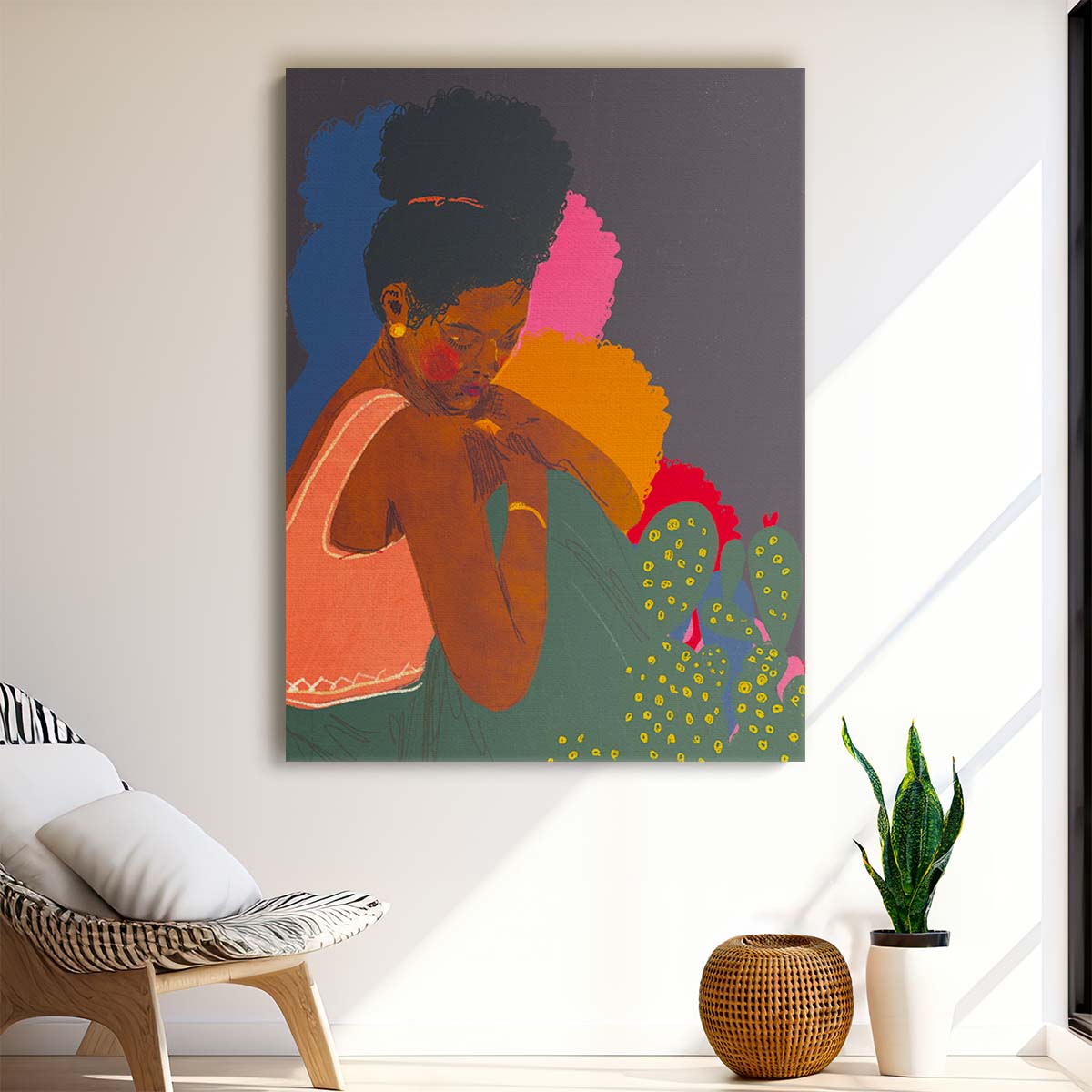 Colorful Figurative Illustration of Resting Black Woman by Gigi Rosado by Luxuriance Designs, made in USA