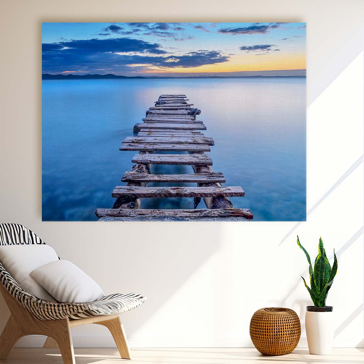 Serene Zadar Pier Seascape Tranquil Ocean Wall Art by Luxuriance Designs. Made in USA.