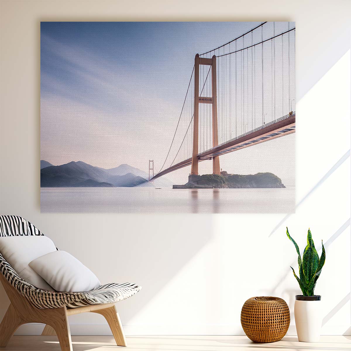 Misty Xihou Bridge & Moon Bay China Seascape Wall Art by Luxuriance Designs. Made in USA.